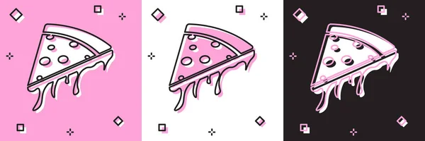 Definir fatia de ícone de pizza isolado em rosa e branco, fundo preto. Ilustração vetorial —  Vetores de Stock