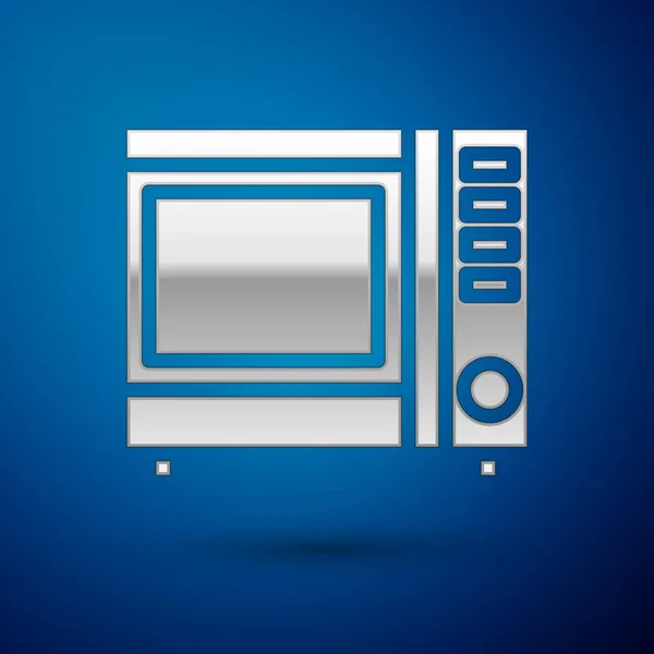 Stříbrná ikona trouby izolované na modrém pozadí. Ikona domácích spotřebičů. Vektorová ilustrace — Stockový vektor