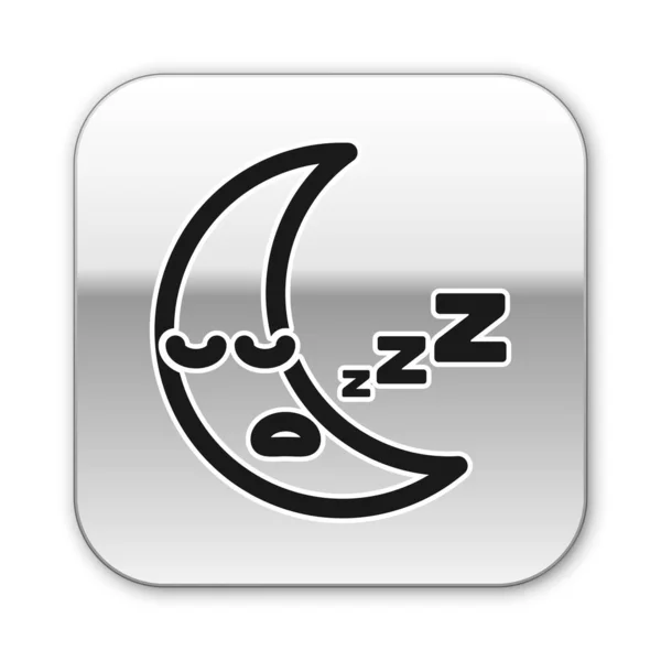 Fekete Hold ikon elszigetelt fehér háttérrel. Felhős éjszakai jel. Alvó álmok szimbólum. Éjszakai vagy éjszakai időjelzés. Ezüst négyzet gomb. Vektorillusztráció — Stock Vector