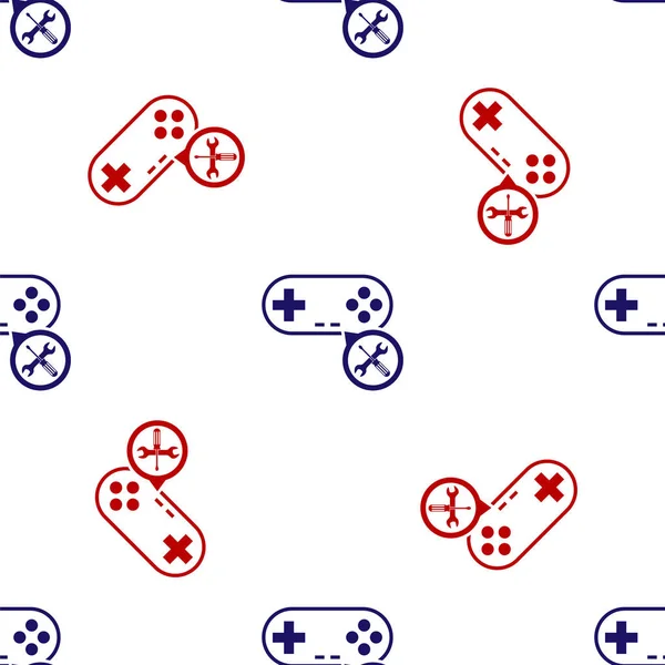 Gamepad Bleu Rouge Avec Tournevis Icône Clé Isolée Motif Sans — Image vectorielle