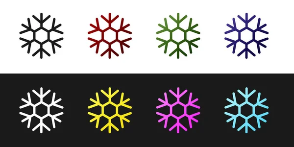 Setzen Sie das Schneeflockensymbol isoliert auf schwarzem und weißem Hintergrund. Vektorillustration — Stockvektor
