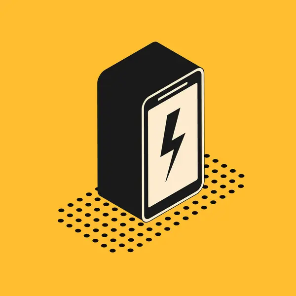 Isometrica Smartphone icona della batteria di ricarica isolato su sfondo giallo. Telefono con carica a batteria scarica. Illustrazione vettoriale — Vettoriale Stock