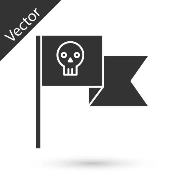 Bandera pirata gris con icono de cráneo aislado sobre fondo blanco. Ilustración vectorial — Vector de stock