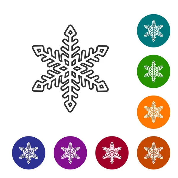 Linha cinza ícone floco de neve isolado no fundo branco. Definir ícones em botões de círculo de cores. Ilustração vetorial — Vetor de Stock