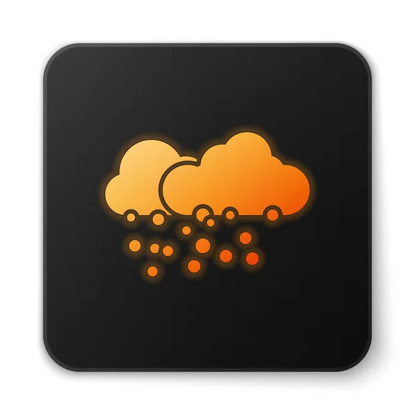 Orange glowing neon Cloud with snow icon isolated on white background. Cloud with snowflakes. Single weather icon. Snowing sign. Black square button. Vector Illustration — ストックベクタ