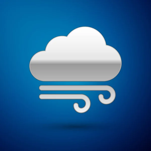 Silver Windy weather icon isolated on blue background. Cloud and wind. Vector Illustration — Stock Vector