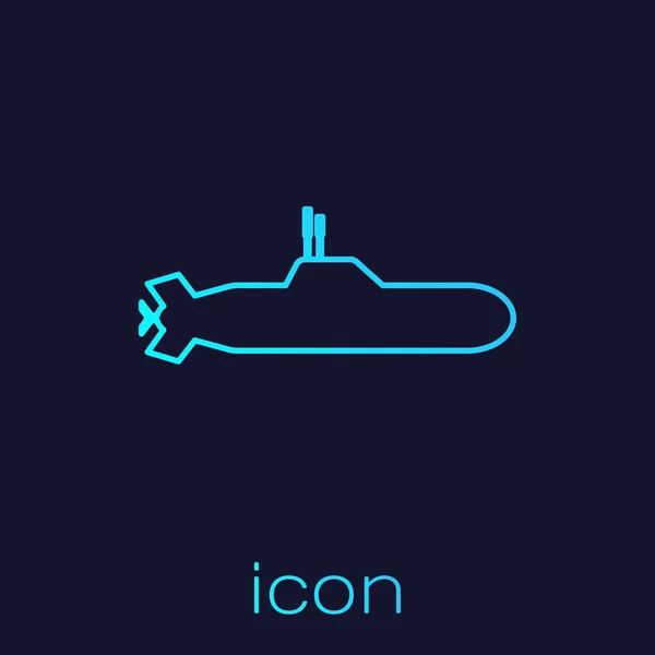 Turkos linje Submarine ikon isolerad på blå bakgrund. Militärt skepp. Vektor Illustration — Stock vektor