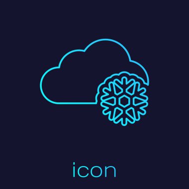 Mavi arka planda kar ikonu olan turkuaz çizgi bulutu. Kar taneli bulut. Tek hava ikonu. Kar tabelası. Vektör İllüstrasyonu