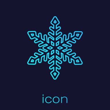 Turkuaz çizgisi Kar Tanesi simgesi mavi arkaplanda izole edildi. Vektör İllüstrasyonu