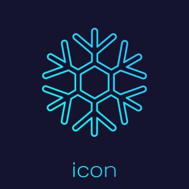 Turkuaz çizgisi Kar Tanesi simgesi mavi arkaplanda izole edildi. Vektör İllüstrasyonu
