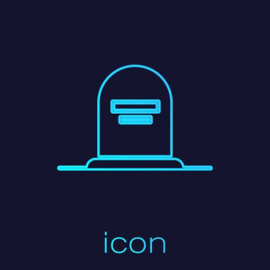 Üzerinde Rip yazan turkuaz renkli Tombstone çizgisi mavi arkaplanda izole edilmiş. Mezar ikonu. Vektör İllüstrasyonu