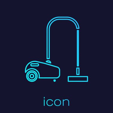 Turkuaz elektrik süpürgesi ikonu mavi arkaplanda izole edildi. Vektör İllüstrasyonu