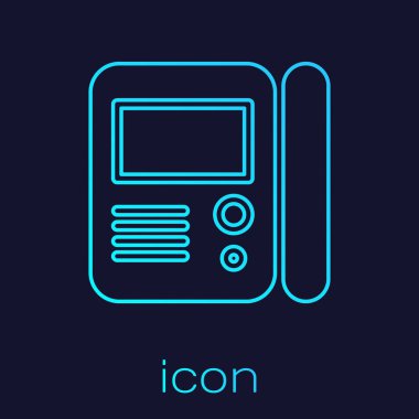 Turkuaz hat House dahili iletişim sistemi simgesi mavi arkaplanda izole edildi. Vektör İllüstrasyonu