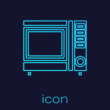 Turkuaz hat mikrodalga fırın ikonu mavi arka planda izole edildi. Ev aletleri simgesi. Vektör İllüstrasyonu