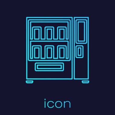 Turkuvaz hattı yiyecek ve içecek otomatiği otomatikman satış simgesi mavi arka planda izole. Vektör İllüstrasyonu