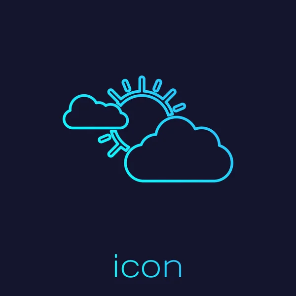 Turkusowa linia Słońce i chmura ikona pogody odizolowane na niebieskim tle. Ilustracja wektora — Wektor stockowy