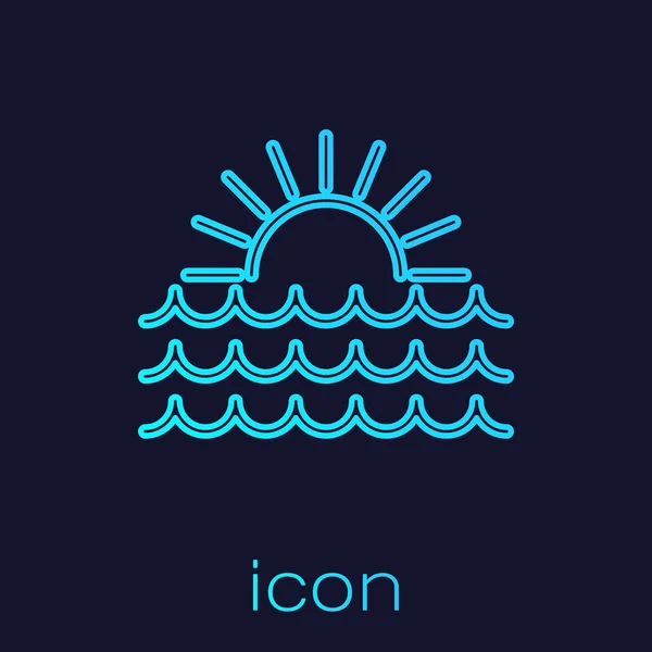 Línea turquesa Icono de puesta de sol aislado sobre fondo azul. Ilustración vectorial — Vector de stock