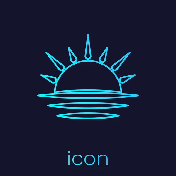 Línea turquesa Icono de puesta de sol aislado sobre fondo azul. Ilustración vectorial — Vector de stock