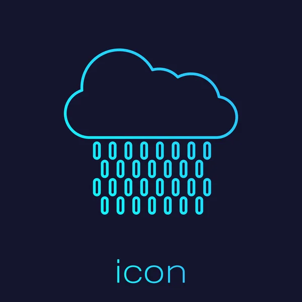 Turkos linje moln med regn ikon isolerad på blå bakgrund. Regn moln nederbörd med regndroppar. Vektor Illustration — Stock vektor
