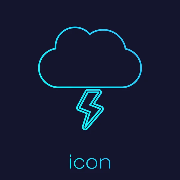 Иконка бирюзовой линии Storm выделена на синем фоне. Знак облака и молнии. Метеосимвол шторма. Векторная миграция — стоковый вектор