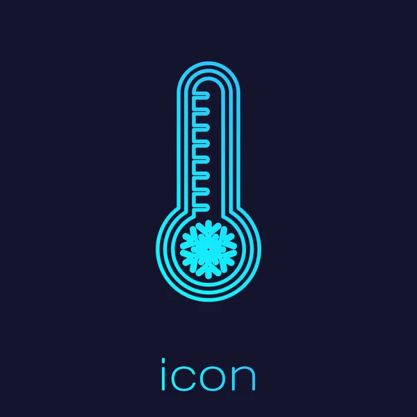 Ligne turquoise Thermomètre météorologique mesurant la chaleur et l'icône froide isolé sur fond bleu. Équipement de thermomètre montrant le temps chaud ou froid. Illustration vectorielle — Image vectorielle