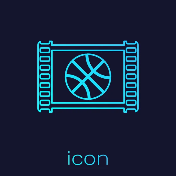 Turkoois lijn Basketbal spel video pictogram geïsoleerd op blauwe achtergrond. Vector Illustratie — Stockvector