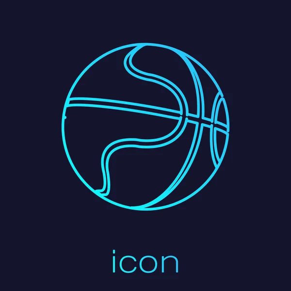 Línea turquesa Icono de pelota de baloncesto aislado sobre fondo azul. Símbolo deportivo. Ilustración vectorial — Vector de stock