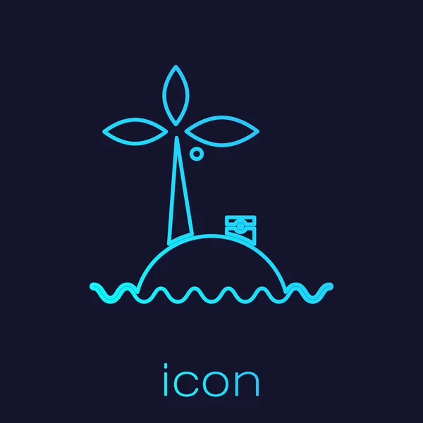 Tyrkysová linie Tropický ostrov v oceánu ikona izolované na modrém pozadí. Krajina s oceánem a palmami. Cestování. Vektorová ilustrace — Stockový vektor
