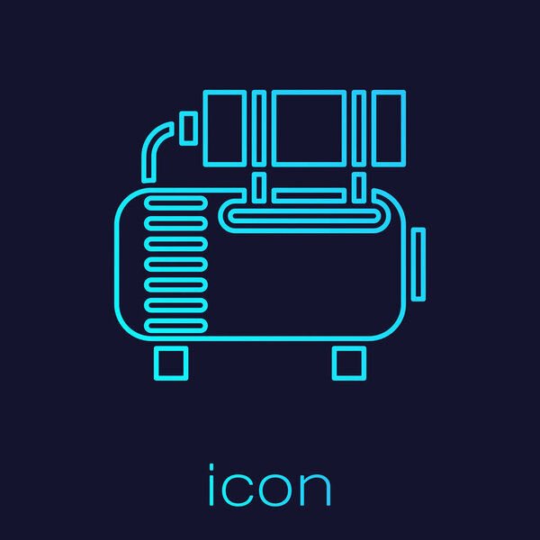 Turquoise line Air compressor icon isolated on blue background. Vector Illustration