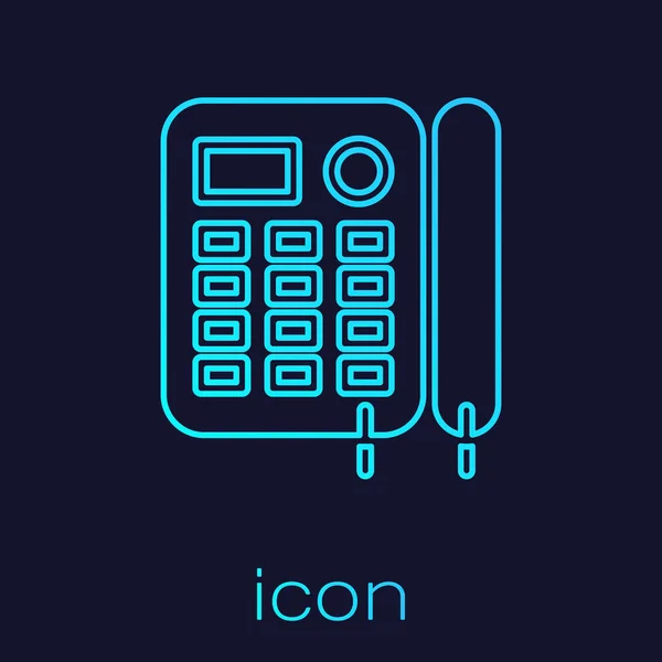 Türkisfarbenes Telefonsymbol isoliert auf blauem Hintergrund. Festnetztelefon. Vektorillustration — Stockvektor