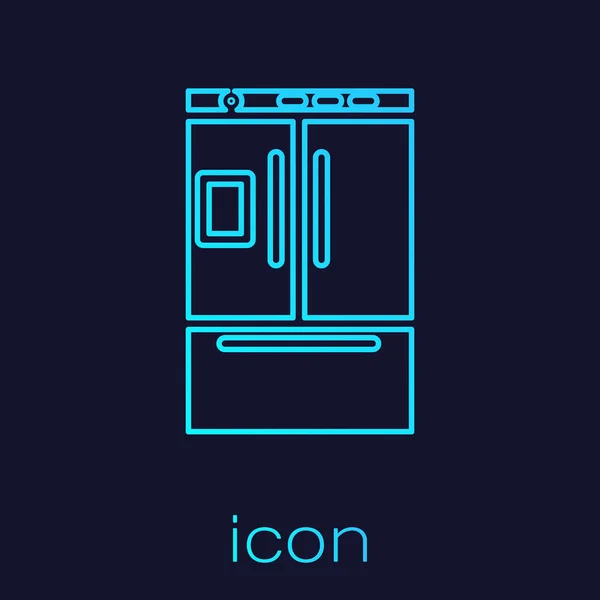 Línea turquesa Icono del refrigerador aislado sobre fondo azul. Refrigerador congelador refrigerador. Tecnología y electrodomésticos. Ilustración vectorial — Vector de stock