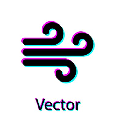 Siyah Rüzgar simgesi beyaz arkaplanda izole edildi. Rüzgarlı bir hava. Vektör İllüstrasyonu