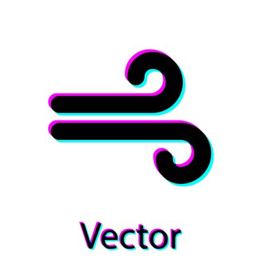 Siyah Rüzgar simgesi beyaz arkaplanda izole edildi. Rüzgarlı bir hava. Vektör İllüstrasyonu