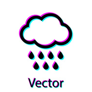 Beyaz arka planda izole edilmiş yağmur ikonu olan siyah bulut. Yağmur damlaları ile yağmur bulutu yağışı. Vektör İllüstrasyonu