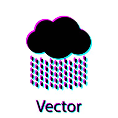 Beyaz arka planda izole edilmiş yağmur ikonu olan siyah bulut. Yağmur damlaları ile yağmur bulutu yağışı. Vektör İllüstrasyonu
