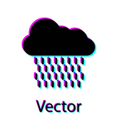 Beyaz arka planda izole edilmiş yağmur ikonu olan siyah bulut. Yağmur damlaları ile yağmur bulutu yağışı. Vektör İllüstrasyonu