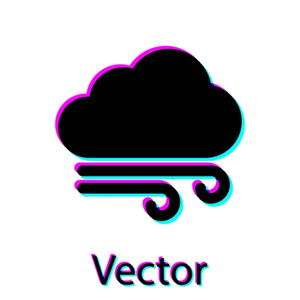 Schwarzes Wettersymbol isoliert auf weißem Hintergrund. Wolken und Wind. Vektorillustration — Stockvektor