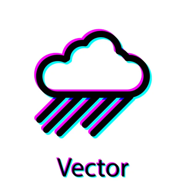 Nuvola nera con icona pioggia isolata su sfondo bianco. Pioggia precipitazioni nuvolose con gocce di pioggia. Illustrazione vettoriale — Vettoriale Stock