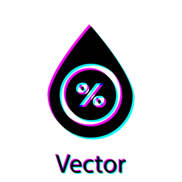 Black Water drop percentage icon isolated on white background. Humidity analysis. Vector Illustration — Stock Vector