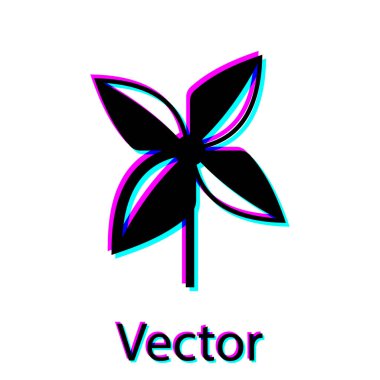 Beyaz arkaplanda siyah fırıldak simgesi izole edildi. Yel değirmeni oyuncak ikonu. Vektör İllüstrasyonu