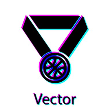 Beyaz arka planda izole edilmiş kurdele ikonu olan siyah basketbol madalyası. Vektör İllüstrasyonu