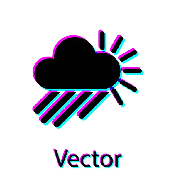 Nublado preto com ícone de chuva e sol isolado no fundo branco. Precipitação de nuvens de chuva com gotas de chuva. Ilustração vetorial — Vetor de Stock