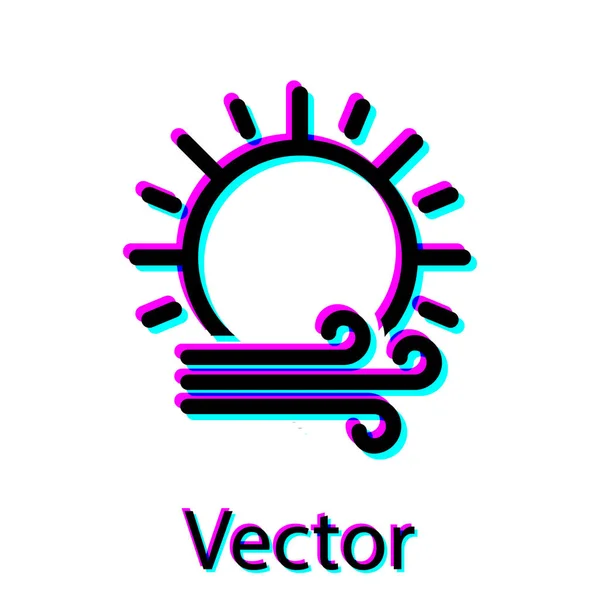 Icône Vent noir et soleil isolé sur fond blanc. Temps venteux. Illustration vectorielle — Image vectorielle