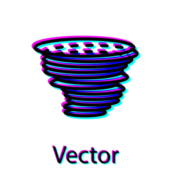 Ícone preto Tornado isolado no fundo branco. Ciclone, turbilhão, funil de tempestade, vento de furacão ou ícone do tempo torcido. Ilustração vetorial — Vetor de Stock