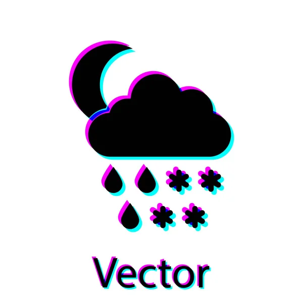 Nuvem Negra com ícone de neve, chuva e lua isolado no fundo branco. Ícone meteorológico. Ilustração vetorial — Vetor de Stock