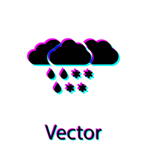 Nuvem Negra com ícone de neve e chuva isolado no fundo branco. Ícone meteorológico. Ilustração vetorial — Vetor de Stock