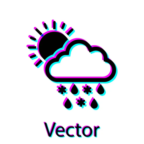 Schwarze Wolken mit Schnee, Regen und Sonne auf weißem Hintergrund. Wettersymbol. Vektorillustration — Stockvektor