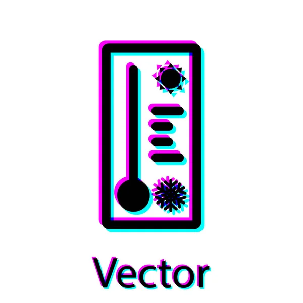 Termómetro de meteorología negra que mide el calor y el frío icono aislado sobre fondo blanco. Equipo de termómetro que muestra clima caliente o frío. Ilustración vectorial — Vector de stock