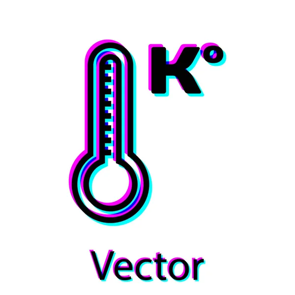 Termómetro de meteorología negra que mide el calor y el frío icono aislado sobre fondo blanco. Temperatura Kelvin. Ilustración vectorial — Vector de stock