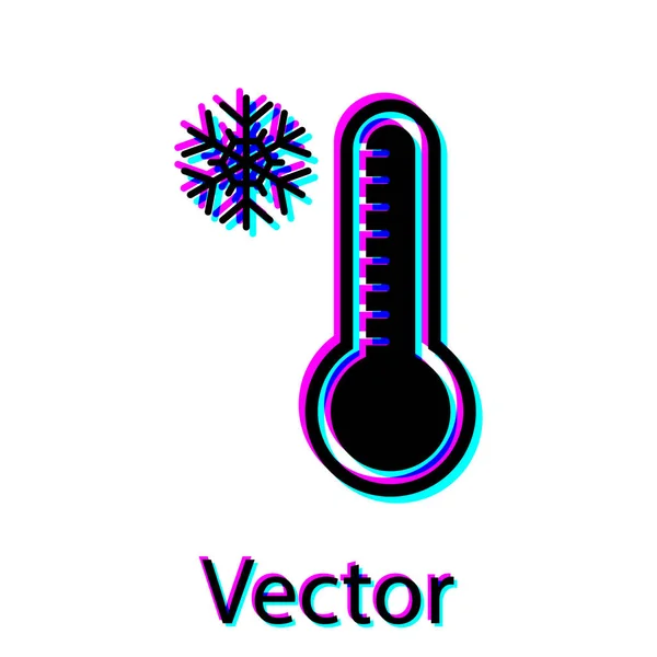Termômetro de meteorologia preta medindo calor e ícone frio isolado no fundo branco. Equipamento termômetro mostrando clima quente ou frio. Ilustração vetorial — Vetor de Stock
